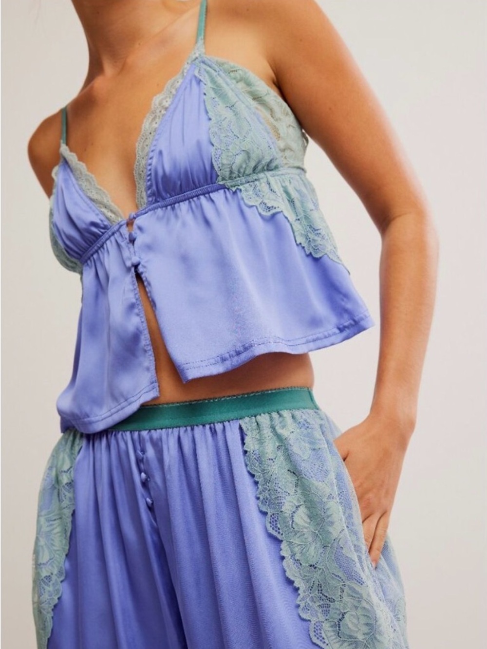 Free People Satin Lace Loungewear Set Anywhere With You Viola Combo Size Small - Picture 12 of 13